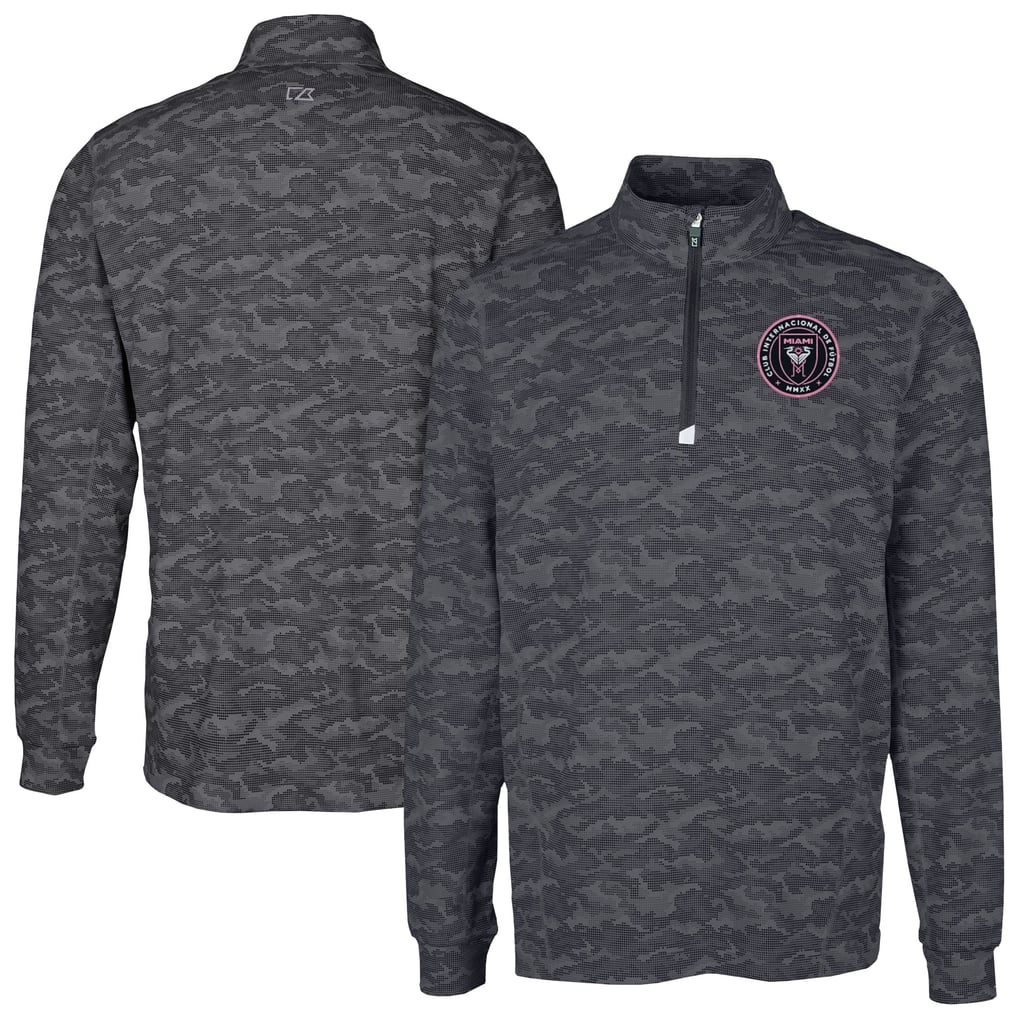  Inter Miami CF Cutter & Buck Traverse Stretch Eco Camo Print Quarter-Zip Pullover Top - Black